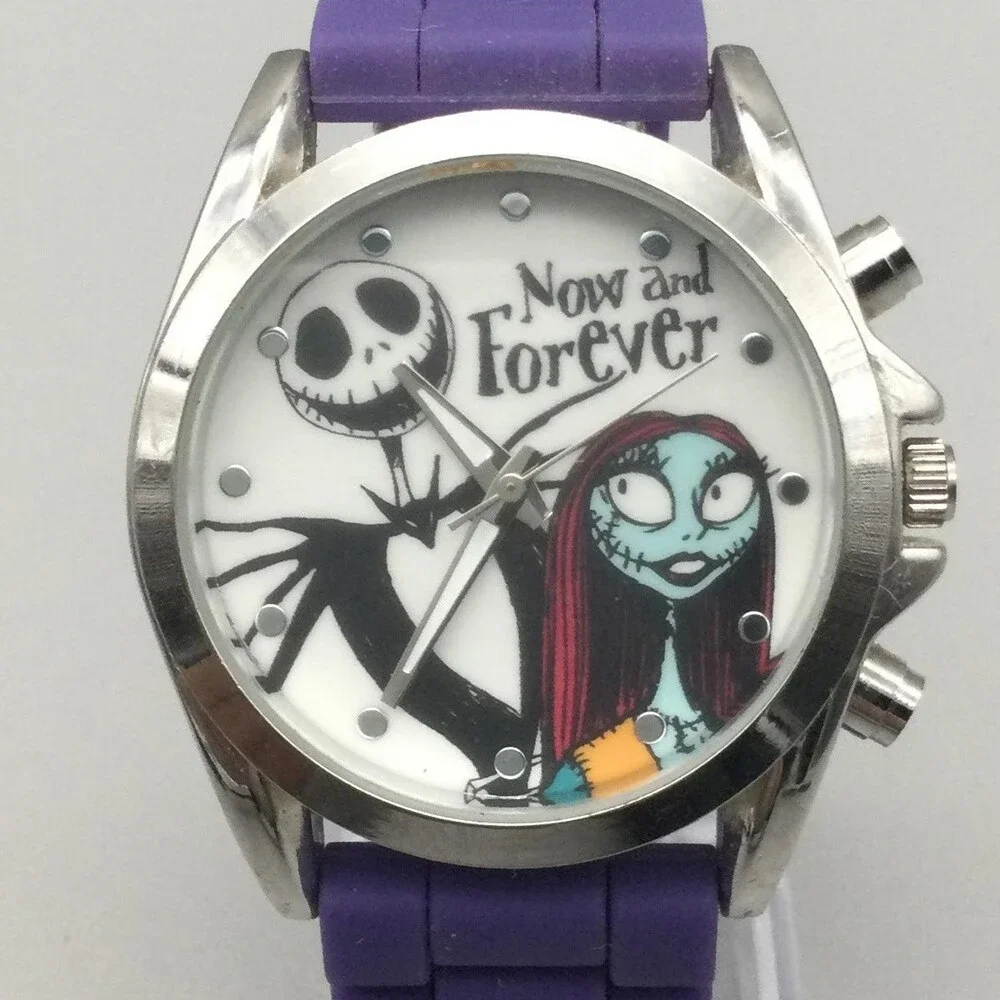 Disney Womens Watch 40mm Jack Sally Now And Forever Purple Band New Battery